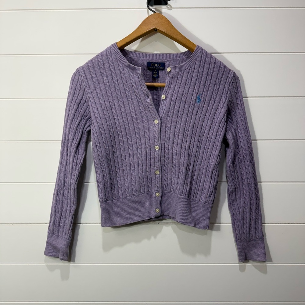 Polo by Ralph Lauren Lilac Cable-Knit Button Cardigan 8-10